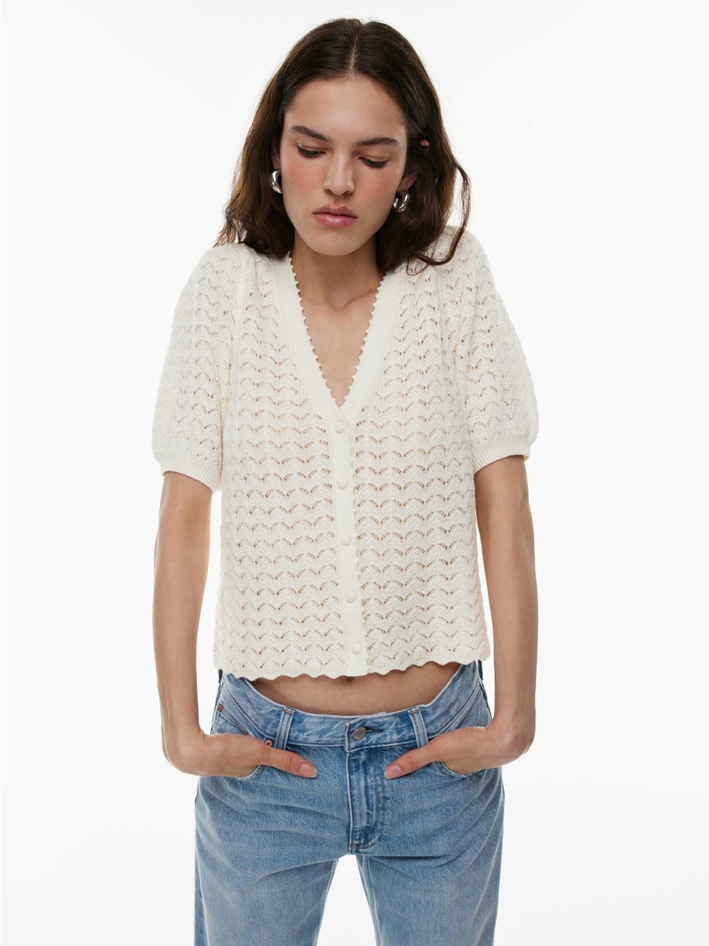 Aritzia Wilfred Fika V-Neck Short Sleeve Cardigan XS